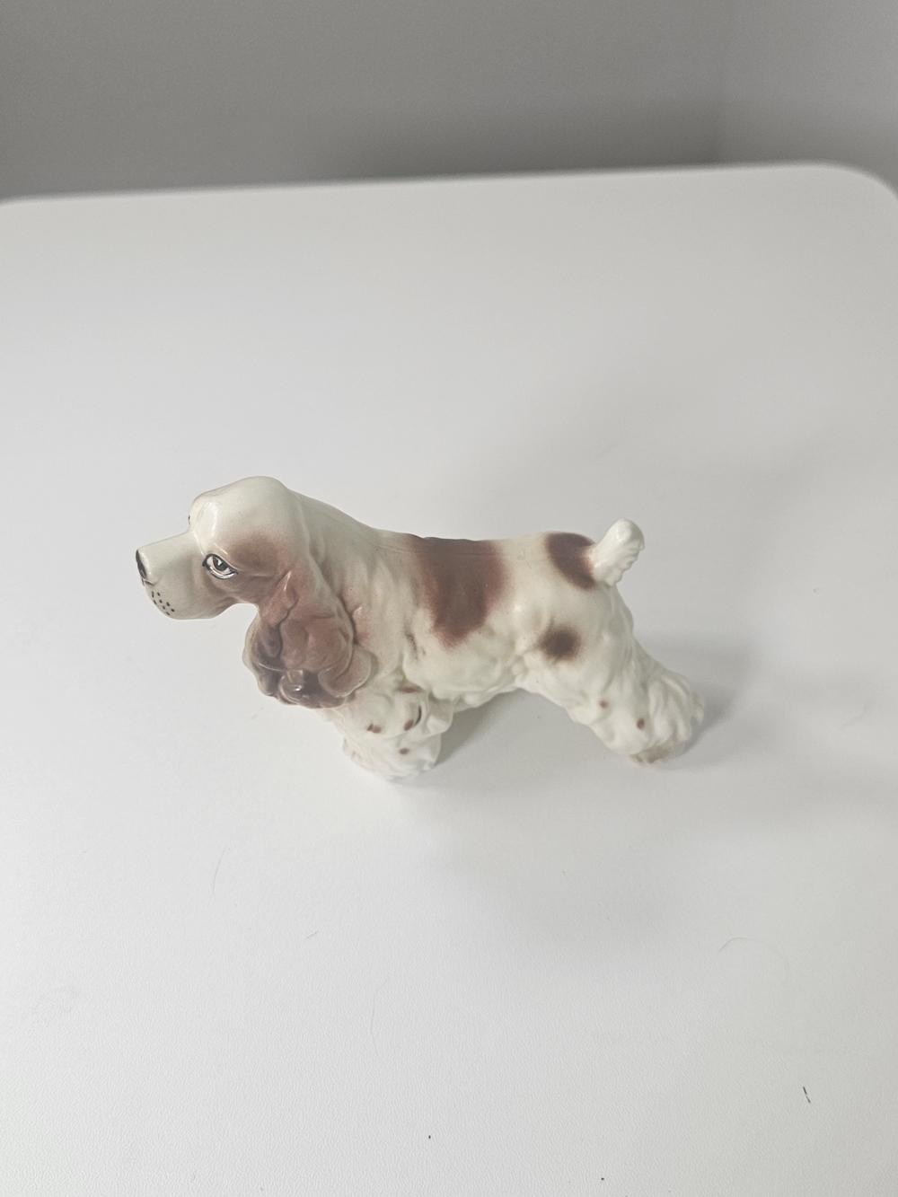 Ceramic Cocker Spaniel Figurine in White and Brown
